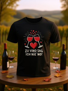 T-shirt casual girocollo nera a maniche corte con stampa citazione sul vino tedesco, estiva, leggera, 100% cotone, vestibilità regolare da uomo - Product Image 2