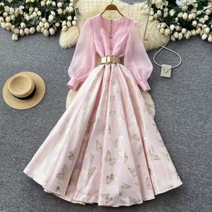 Robe trapèze pour femme, nouvelle collection automne 2026, style rétro français, col <span class=keywords><strong>carré</strong></span>, manches longues, taille haute, vente en gros pour boutiques - Product Image 3