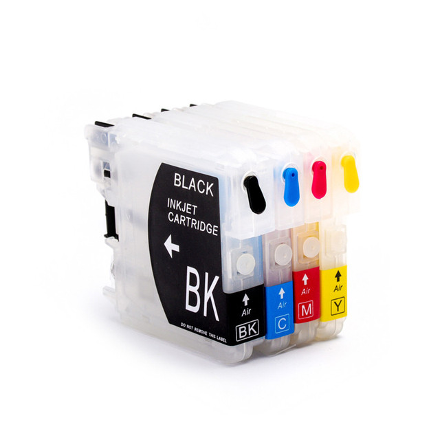 OCBESTJET Black and Other Colors LC67 LC61 LC65 LC980 LC985 LC990 Refillable Ink Cartridge for Brother DCP-J125 185C 195C J315W