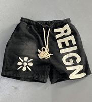 Streetwear Sweat Short Personnalisé Soleil Délavé Coton Éponge Française Applique Patch Broderie Distresses Vintage Lavage À L'acide Court pour Hommes