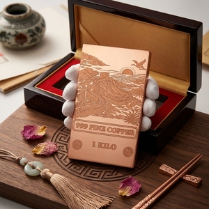 Barra de Cobre Puro 999 con Patrón del Dragón del Zodíaco Chino, Gran Muralla y Fénix Fu, Barra de Regalo de 1 kg - Product Image 2