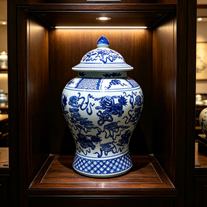 Pot à gingembre chinois de style <span class=keywords><strong>vintage</strong></span>, bleu et blanc, avec motif Foo Dog, comme un superbe accent décoratif pour la maison - Product Image 3