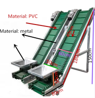 Sistema de Cinta Transportadora Industrial Inclinada Tipo Z de PVC con Placa de Acero, Deflector Lateral y Elevador de Cangilones para Línea Automática