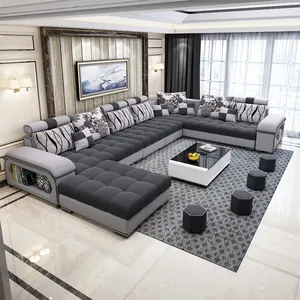 模块化超细纤维织物沙发家具现代l形沙发智能沙发组合L沙发床客厅沙发带躺椅