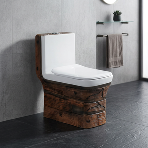 Cuvette de toilette en céramique monobloc de style européen, housse de siège souple à effet bois, réservoir dissimulé, sanitaires pour toilettes - Product Image 2