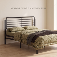 Cadre de lit en fer contemporain à profil bas, tête de lit simple uniquement, lit en métal pour appartement, chambre d'amis, plusieurs tailles disponibles