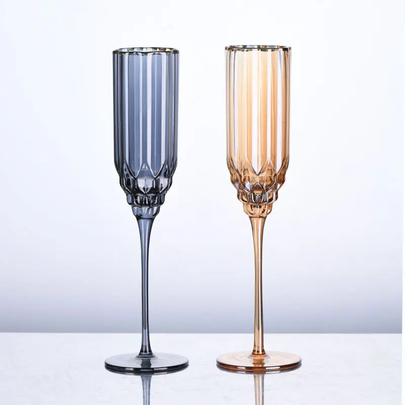 Logo personalizzato colorato grigio ambra succo bicchiere d'acqua natale lusso senza stelo bicchiere bicchiere da vino diamante con bordo dorato
