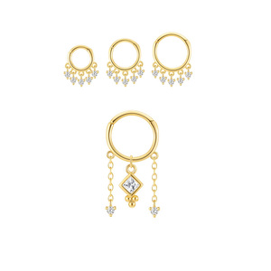 Boucles d'oreilles créoles pendantes classiques en argent 925 plaqué or, avec zircon, tailles multiples (6mm, 8mm, 10mm) - Product Image 1