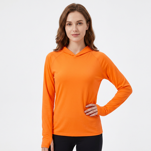 เสื้อฮู้ดแขนยาวสีส้มสำหรับผู้ชาย UPF 50 แห้งเร็ว เหมาะสำหรับตกปลา สีพื้น แบบสวมหัว - Product Image 5