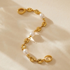 Pulsera de cadena de Nariz de cerdo de oro de 18 quilates estilo bohemio romántico para mujer con chapado en cobre y acentos de perlas joyería de regalo - Product Image 3