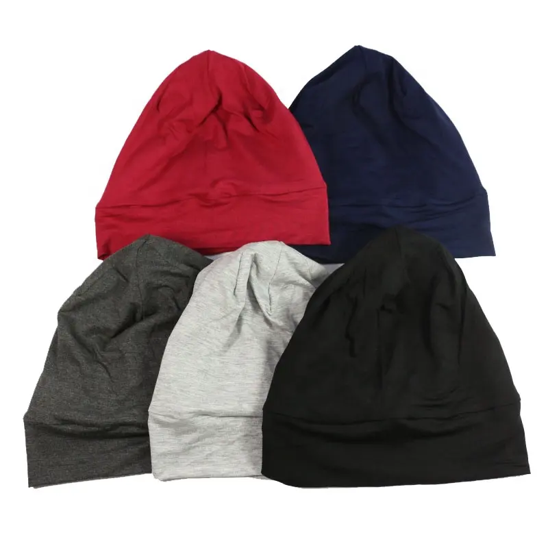 Topi Tidur Slap Beanie Sutra Satin Berjajar, Luar Bambu