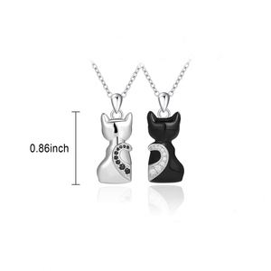 Geometry Zircon Black White Contrast Cat Pendant <b>Couple</b> <b>Necklace</b> Trendy Good Friends <b>Couple</b> Jewelry Matched Cat Charm <b>Necklace</b> - Product Image 5