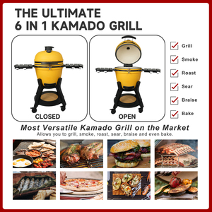 Auplex AU-23S Parrilla Kamado de Cerámica de 23 Pulgadas, Ahumador y Barbacoa Portátil de Carbón con Funciones de <span class=keywords><strong>Asador</strong></span> y Pizza para Uso en Exteriores - Product Image 6