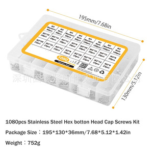 304 Stainless Steel Round Head Hex <b>Socket</b> <b>Screws</b> 1080pcs Boxed With Nuts And Washers Metric ISO7380 Class 8.8 - Product Image 4