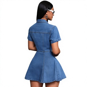 Nouvelle Robe Droite Lavée à la Française pour <span class=keywords><strong>Femme</strong></span> Européenne, Style Rétro Élégant, en Jean, avec Col Revers et Manches Courtes, Couleur Claire - Product Image 2