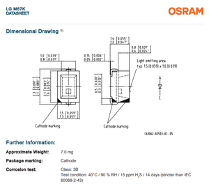 Puce LED SMD OSRAM Mini TOPLED LG M67K 570nm Vert 7.1mcd 1.8V 120 Degrés 2012 - Product Image 6