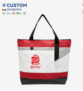 Multi Pocket Design Solid Color Rpet Woven Zipper Closure Tote <b>Bag</b> Color Block Shoulder for Commuting and Outdoor Errands - Product Image 1