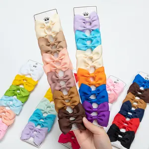 Baby Girls Hair Bows Clips 7cm Solid Butterfly Ribbon BB Barrettes Colorful Cloth Covered Alligator Hairpins Kid Hairgrips