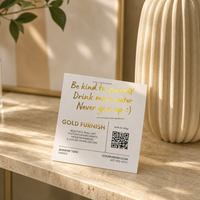 Carte de visite personnalisée avec impression dorée, rappel quotidien et code QR pour les propriétaires de boutiques de décoration intérieure