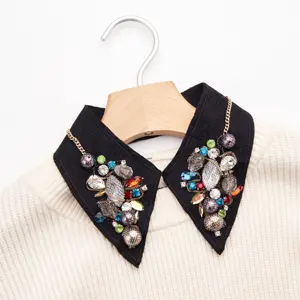 New Arrivals Lace Embroidery Hand Sewn Rhinestone Crystal Bead Collar With Sweater Fake Shirt Collar