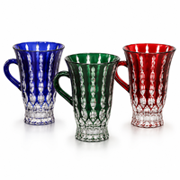 Ensemble de tasses en verre soufflé à la main en cristal taillé, tasses à café colorées gaufrées avec poignée, artisanat élégant pour café, thé, jus, maison