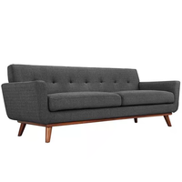 Mid-Century Modern Sofa- und Sessel-Set Beige Leinen Gepolsterte Rückenlehne 3-Sitzer-Couch mit Walnussholzbeinen Wohnzimmer