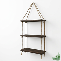 Étagère murale en bambou à 3 niveaux, pratique et moderne, pour l'intérieur, en corde de jute durable