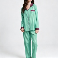Ensemble de pyjama en coton pour femmes, haut à manches longues rayé avec col à revers et boutons, pantalon, vêtements de nuit personnalisables pour femmes