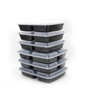 Boîte à lunch jetable en plastique PP à 3 compartiments avec couvercle transparent, compatible micro-ondes, emballage à emporter pour le stockage des aliments, couleur noire
