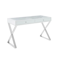 NOVA Table de maquillage en bois massif de style minimaliste 2 tiroirs blanc finition brillante chambre à coucher dressing pieds or/argent