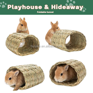 Dokuma tavşan doğal çim Hutch saklanma tünel katlanabilir gine domuzcuk yuvası çiğnemek Mat - Product Image 5