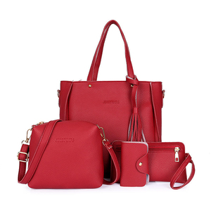 Conjunto de Bolso Tote de Cuero PU Rojo para Mujer con Bolso Bandolera, Cartera y Clutch, Estilo Clásico Casual con Cierre de Cremallera - Product Image 1
