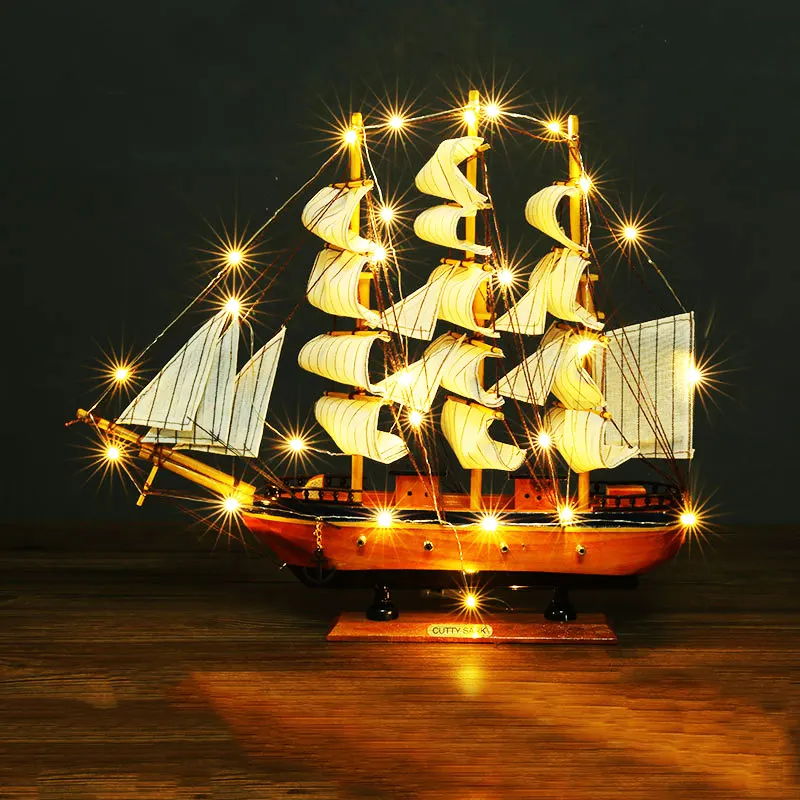 Barco de vela de madera tallado a mano, modelo de barco náutico mediterráneo, decoración artística para el hogar, regalo Popular