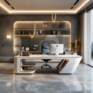 Bureau de direction moderne blanc de luxe, bureau de PDG, bureau de gestionnaire, design contemporain incurvé pour le bureau - Product Image 4