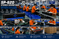Nouvelle barre de son 2026 à design exclusif pour ordinateur, alimentée AUX+USB, avec basses stéréo, éclairage bleu et volume élevé