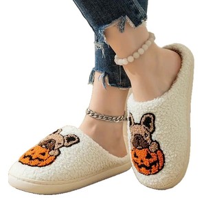 Chaussons pour femmes chauds antidérapants en fourrure, motif citrouille et <span class=keywords><strong>chien</strong></span> d'Halloween, cadeau de Noël, nouveauté pour couples, intérieur, automne-hiver - Product Image 3