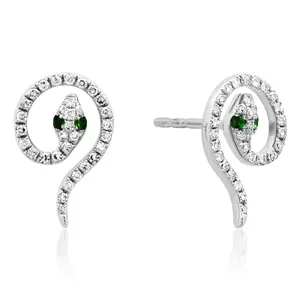 Women cute silver 925 earring cz zircon ladies snake jewelry 18k gold plated studs