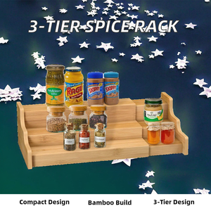 Estante para Especias de Madera Expandible de 3 Niveles, Organizador de Gabinete de Cocina con Estante de Exhibición Amarillo - Product Image 3