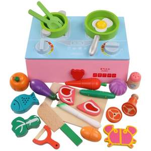 Ensemble de cuisine en <span class=keywords><strong>bois</strong></span> pour enfants, cuisinière à gaz de simulation, fruits et légumes à découper, jouets de cuisine pour la maison - Product Image 1