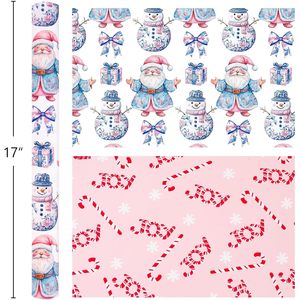 Christmas Wrapping Paper Roll 17x33 Feet Reversible Santa Snowman Gift <b>Wrap</b> for Christmas New Year Craft - Product Image 6