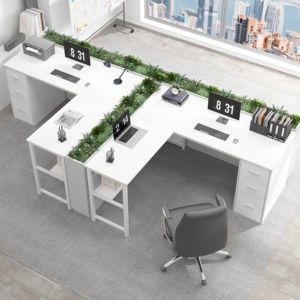 Contemporary White <strong>Wood</strong> Office <strong>Desk</strong> with 3 Drawers New L-Shaped Computer <strong>Desk</strong> for Villa Modern Style - Product Image 5