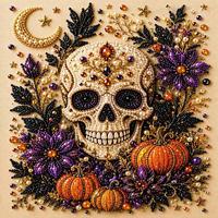Vente en gros : Kit de peinture diamant DIY Halloween effrayant fait main, avec autocollants, motifs Citrouille, Fantôme, Chat, Corbeau, sur toile et cadre en panneau de densité