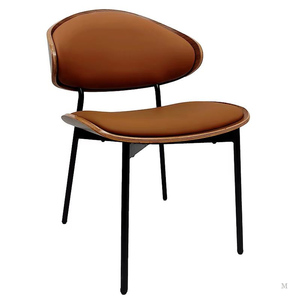Sedia da pranzo moderna in pelle con legno di noce in legno imbottito sedile in metallo nero gambe sedie per casa ristorante Hotel sala da pranzo - Product Image 5