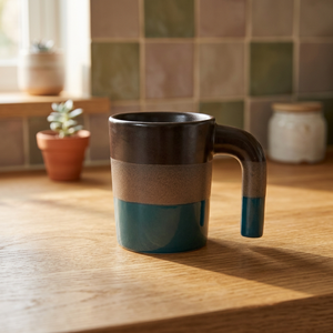Taza de Café de Cerámica con Acabado Mate Tricolor Marrón Gris Azul, Diseño Minimalista para Uso Doméstico - Product Image 1