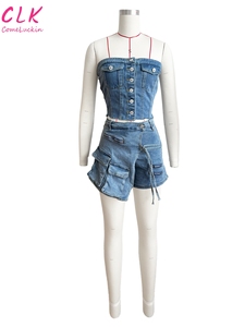 Conjunto de Shorts y <span class=keywords><strong>Chaleco</strong></span> Vaquero de Verano para Chicas Y2K 2026, Conjunto de Shorts Elásticos para <span class=keywords><strong>Mujer</strong></span> - Product Image 2