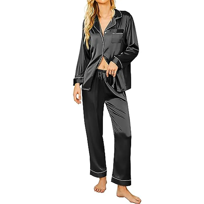 Silk Pajamas Women's Long Sleeve Sleepwear Satin Soft Button Down Loungewear Pjs Set