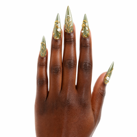Faux ongles à presser personnalisés en gros, forme amande, thème sirène, coquillage, océan, perle, étoile de mer, paillettes bleues, luxe