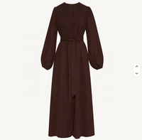 Abaya longue musulmane marron foncé, manches lanternes, 4XL, respirante, antistatique, col cœur, pour l'Aïd al-Fitr, ODM, style moyen