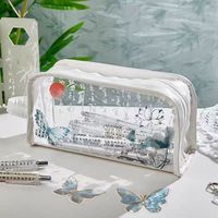 Étui à crayons en plastique transparent PVC de grande capacité, motif de dessin animé mignon, sac de maquillage, pour les élèves du primaire, utilisation au bureau