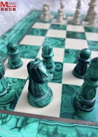 Ensemble de plateau de jeu d'échecs en malachite de marbre vert (15 pouces X 15 pouces)